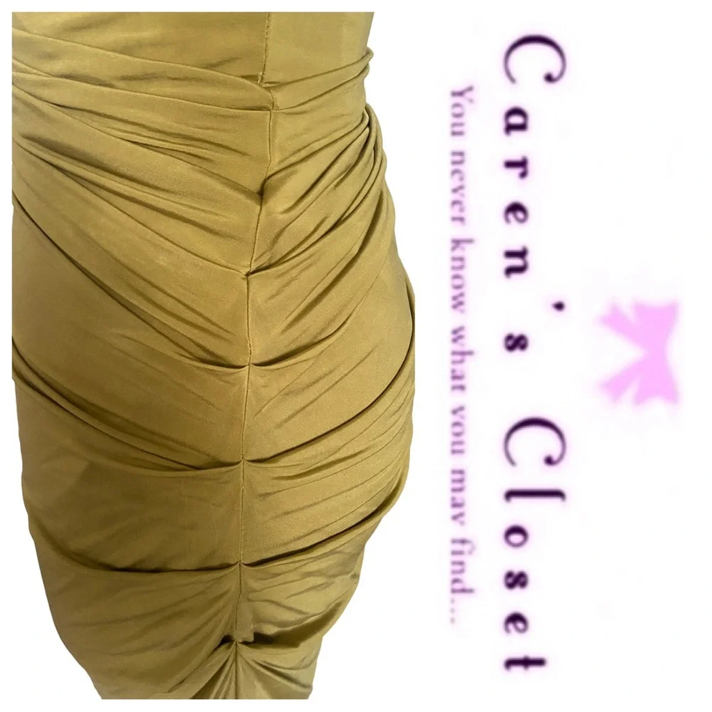 Andrew Marc Gold Stretch Jersey Ruched Body-con Cocktail Dress - Picture 6 of 10